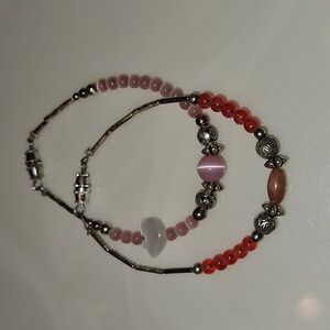 Bracelets Red & Silver Beads & Pink w Silver & Polar Bear Bead(s)